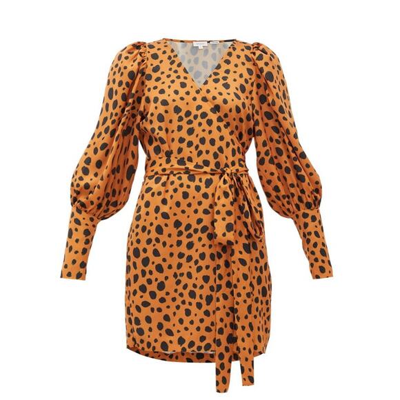RHODE Frankie Leopard-Print Polka-Dot Satin Wrap Dress SIZE XS - Picture 14 of 14